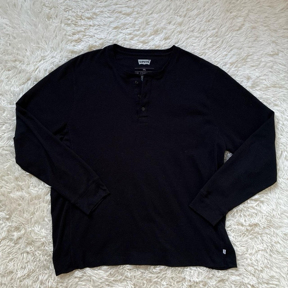 Levi's black long sleeve Henley indie boho shirt in XXL